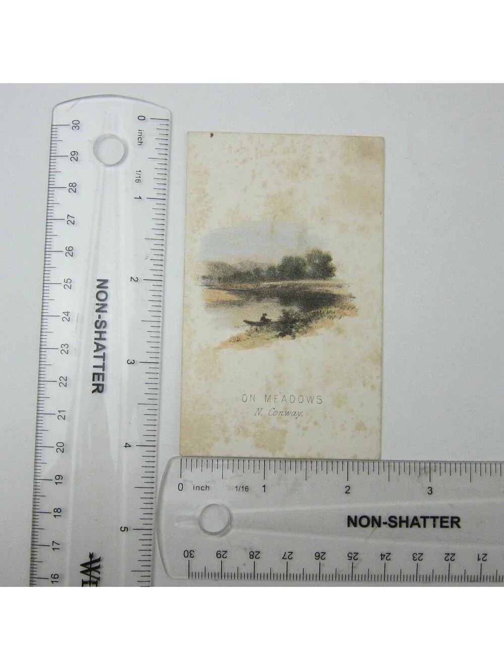 Color Lithograph Print Row Boat On Meadows North Conway New Hampshire Antique